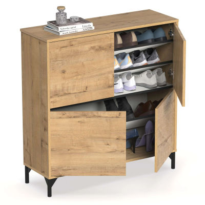 Mueble Recibidor Zapatero Tokio 4 Puertas 5 Baldas Mueble Pasillo Color Roble Gold 101 cm