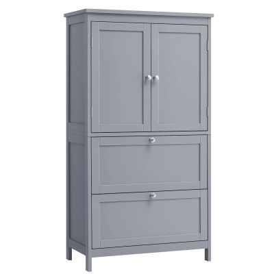 VASAGLE Mueble de Baño, Armario de Baño, Armario de Cocina, Armario Almacenaje con 2 Cajones y 2 Puertas, Estante Regulable, 30 x 60 x 110 cm, Gris Paloma/ Blanco