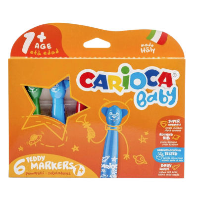 Carioca - TEDDY MARKERS BABY 6 Uds - Tinta Superlavable y Ergonómica