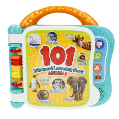 Winfun - Libro musical bebé, sonidos animales y melodías, 3 modos de juego, aprende 101 animalitos en inglés y español, interactivo, con asa de transporte, libros para bebés, aprender jugando,