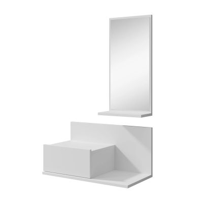 MB Muebles Bonitos - Recibidor con Espejo y Cajón, Ancho 60cm, Blanco y Safir, Mueble de Entrada Colgante, Modelo Isabela