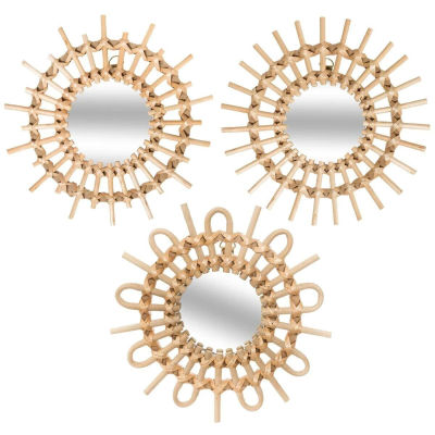 Atmosphera Juego de 3 Espejos Efecto Sol en Ratán Decoración de Pared