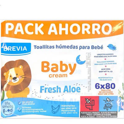 PACK AHORRO - 6 x 80 unidades Toallitas húmedas para bebé Baby cream fresh Aloe Brevia