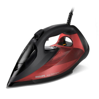 Philips DST7022/40 7000 Series HV Steam Iron, black/red, with ceramic soleplate for efficient steam ironing, CE certified for safety, perfect for quick garment care and fast heating.