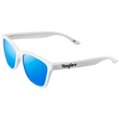 VOOGLERS - POLARIZED UNIQUE Ibiza Dance Gafas de Sol Polarizadas Para Hombre y Mujer Unisex | Polarizadas | Protección UV400 | Moda / Verano, Cristales Lentes Espejo Azul, Montura Blanco Mate