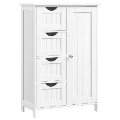 VASAGLE Armario de Baño, Mueble de Baño Estrecho, Cómoda de Baño, Cajonera con 4 Cajones, Armario con Puerta, Estante Ajustable, 30 x 55 x 82 cm, Blanco/Gris Oscuro/Gris Paloma
