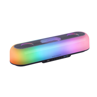 Mars Gaming MSB-ORB, Altavoz Portátil + Barra de Sonido 20W, Iluminación Orbilight RGB 360º, Soundbar con Sistema de Triple Driver, Altavoces Gaming Bluetooth 5.3 / USB / MicroSD / AUX / FM, Altavoz