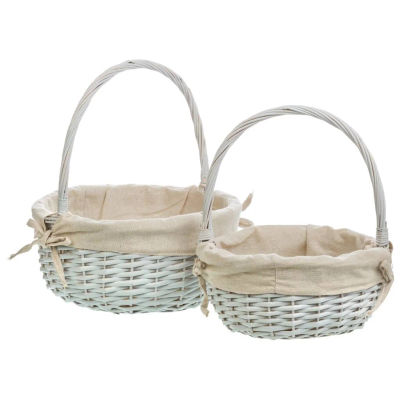 WANDERLUST DECO Cestas de Mimbre Lac Blanco Forradas Set2 Pzas - Almacenamiento Elegante