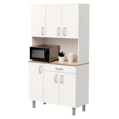 Miroytengo Mueble Auxiliar Cocina, Armario Cocina, Alacena Cocina Buffet 6 Puertas Blanco y Roble Kronberg 101x185 cm