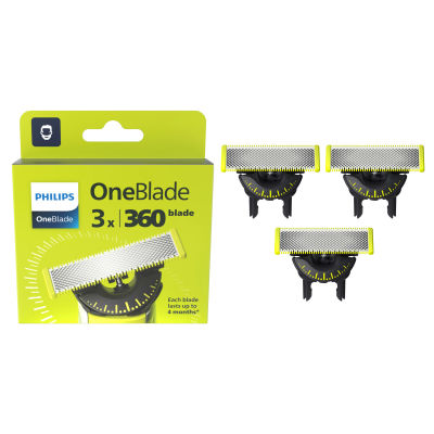 Philips Pack X3 Cuchillas OneBlade 360 Para Recortadora de Barba y Máquina de Afeitar Hombre, Compatible con todos los OneBlade, Pack de 3 unidades, QP430/50.