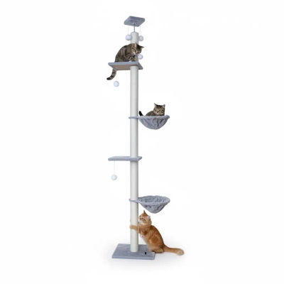 Arbol Rascador para gatos de suelo a techo 40x30x240-270cm , Poste de 6 cm de grosor Tornillo de 8mm Color Gris mueble para gatos