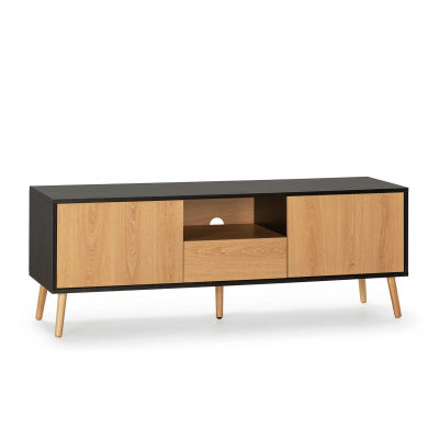 VS Venta-Stock Mueble TV Apolo 1 Puerta 2 cajones, Color Negro/Madera