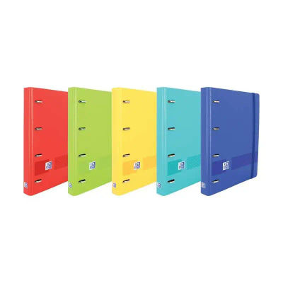 Oxford europeanbinder live & go carpeta de 4 anillas formato a4+ con recambio cuadriculado 5x5mm y 4 taladros - tapa de plastico resistente - cierre con goma elastica - colores surtidos (10 uds)