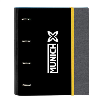 SAFTA | Carpeta Folio A4 Munich Topo 4 Anillas Redondas 35 mm con Recambio 100 Hojas Cuadrícula 5x5, Tapas Duras Forradas, Cierre Elástico, Separadores Interiores, 80 g/m²