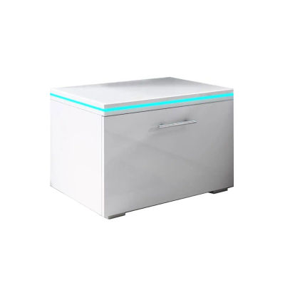 MB Muebles Bonitos - Mesita de noche 1 cajón con LED, 50x36,5x45cm, Blanco y Negro, Acabado Brillo, Modelo Victoria
