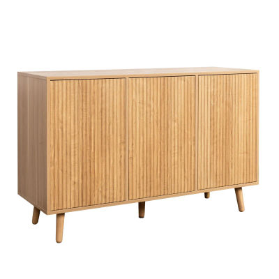 Muebles Bonitos - Aparador nórdico Renzo de 120 cm con puertas acanaladas y sistema push-click para comedor o recibidor, efecto madera roble
