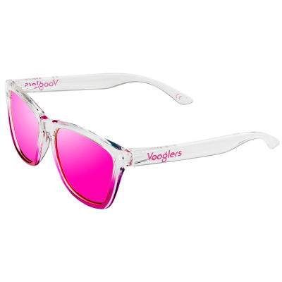 VOOGLERS - POLARIZED UNIQUE California Beach Gafas Para Hombre y Mujer Unisex, Sol | Polarizadas | Protección UV400 | Cristales Lentes Espejo, Moda / Verano, Montura Bicolor Rosa / Transparente