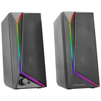 Mars Gaming MS72, Altavoces Gaming 15W, Iluminación RGB Flow, 2 Drivers Activos, Chipset DSP, Conexión Plug&Play USB y Jack 3.5mm, Rueda Control de Volumen y Puerto de Audio para Auriculares,
