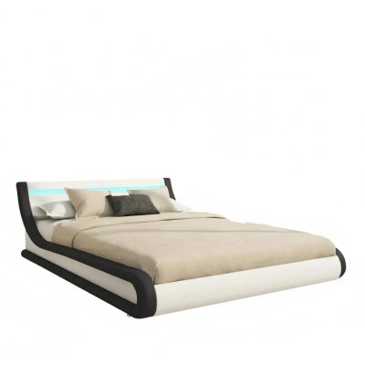 MB Muebles Bonitos - Cama de matrimonio canapé con cabecero y luces LED RGB, estructura de madera tapizada en polipiel PU, modelo Parisina para dormitorio