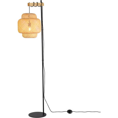 ALPINALUZ Lámpara de Pie "ANJA" de Madera y Mimbre con Pantalla de Bambú, Interruptor de Pie y Diseño Moderno para Sala o Cocina