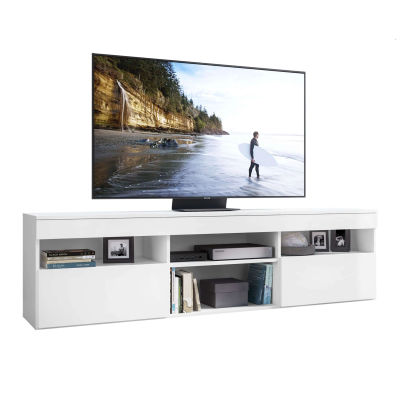 Miroytengo Mueble TV Oshi de Salón Estilo Moderno en color Blanco Mate con 2 Puertas y 4 Estantes Melamina 175x48x35 cm