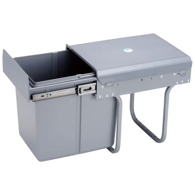Contenedor de reciclaje para mueble de cocina, Cubos de basura bajo fregadero 15L, fijación inferior y extracción manual, cubo extraíble, con tapa