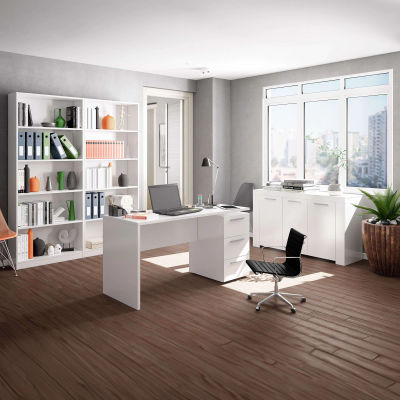 Miroytengo Conjunto muebles despacho blanco mobiliario moderno (Mesa Escritorio + Aparador + 2 Estanterías)