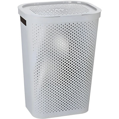 Curver 231008 - Infinity Laundry Basket, 59L, gray with dots, features sturdy handles for easy transport, perfect for dirty clothes and organizing, large capacity wicker basket.