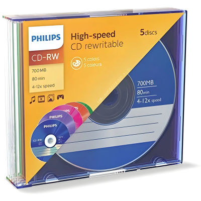 Philips CD-RW CW7D2CC05/00-Virgin CD-RW (CD-RW, 700 MB, 80 min, Pack of 5