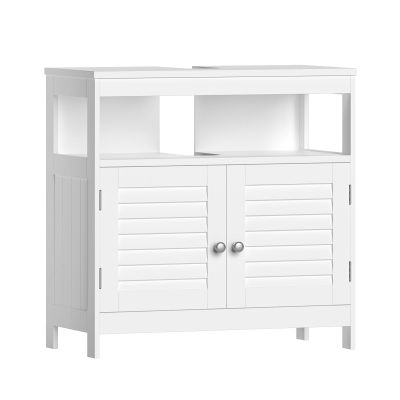 VASAGLE Mueble Bajo Lavabo, Mueble de Baño, Armario Bajo Lavabo, con 2 Puertas de Lamas, Mucho Almacenamiento, Estilo Moderno, 30 x 60 x 60 cm, Blanco