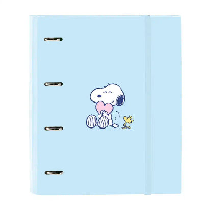 SAFTA | Carpeta Folio Snoopy Love 4 Anillas Redondas 35 mm con Recambio A4 100 Hojas Cuadrícula 5x5, Tapas Duras Forradas, Cierre Elástico, Separadores Interiores, 80 g/m²