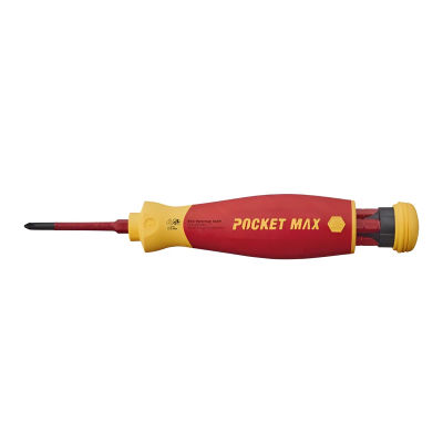 Wiha screwdriver with bit magazine pocketmax® electric mixed with 4 slimBits VDE, multi-bit screwdriver with high-quality chrome-vanadium steel, integrated bit charger for quick bit change, ideal for