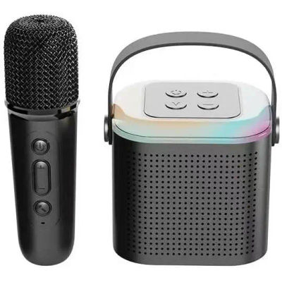 FGNS Máquina de Karaoke para adultos y niños, con 1 Micrófonos Inalámbricos, Altavoz Karaoke Portátil con Luz LED y Efectos de Cambio de Voz, Mini Altavoz Bluetooth portátil con 1 micrófono, luces Led