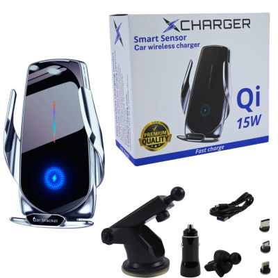 Cargador Inalámbrico para Coche QI 15W XCharger - Carga Rápida, Sensor de Apertura y Sujeción Automática - Compatible con iPhone, Android, Huawei, Samsung, Xiaomi y Otros - Incluye Accesorios
