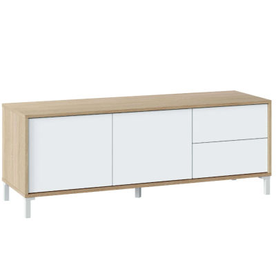 Miroytengo Mesa para TV Brooklyn color roble Canadian y Blanco Artik salón comedor estilo nórdico mueble 47x130x41 cm
