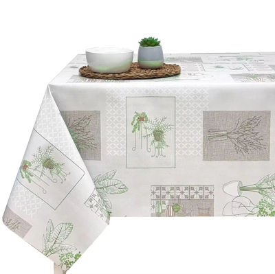Hulehule Tex Mantel antimanchas de Hule - Color Marron, Verde, Gris con Estampado de Plantas y macetas - Ocala Terra