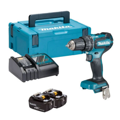 MAKITA DHP485RFJ - Taladro combinado Sin escobillas 18V, (Incluye cargador, 2 baterias de 3Ah y Makpac Tipo 2)