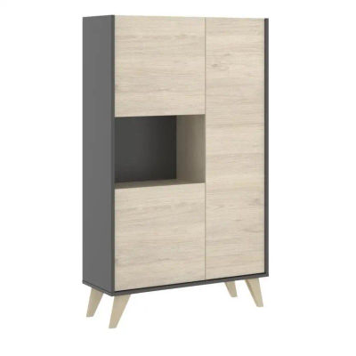 MOBELCENTER - Mueble Aparador Alto 3 Puertas Moderno - Acabado Color Grafito y Natural - Medidas: Ancho: 81 cm x Fondo: 43 cm x Alto: 135 cm - (1087)