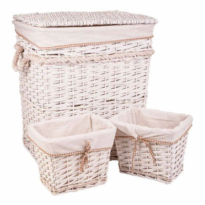 Cesto Ropa Y 2 Cestos Mimbre Forrado 41x55x63cm, El mejor complemento para tu hogar