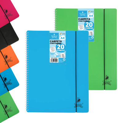Carpeta Espiral Flexible Quijote Paper World - Organizadores, 20-100 Fundas Transparentes, 5 Colores, A4, Tapa de Plástico Resistente