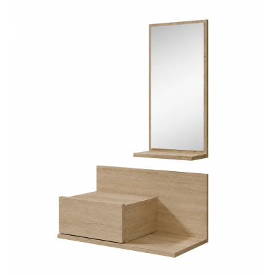 MB Muebles Bonitos - Mueble recibidor colgante Isabela con espejo integrado y cajón, diseño minimalista luminoso para pasillo o hall, 60 cm, tablero melamínico mate