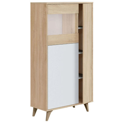 Miroytengo Mueble vitrina Kikua de 3 puertas en roble canadian y blanco artik 142x77x33 cm