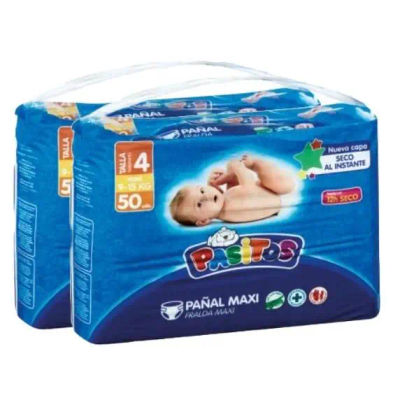 PACK de 2 - 100 Pañales pasitos para bebés Talla 4, 9-15 Kg