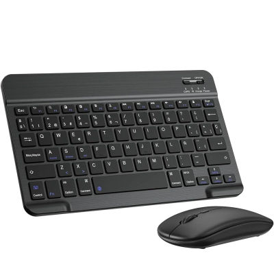 Teclado y Ratón Inalámbrico de 10 Pulgadas, Teclado Español Bluetooth y Ratón Bluetooth y inalámbrica 2.4G Modo Dual compatible con iPad/Samsung/iPhone Tablet, Recargable Portátil QWERTY para iOS,