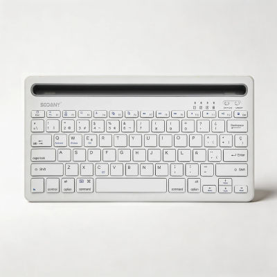 Teclado Bluetooth Español SODANY: Multidispositivo, Ultrafino, Silencioso, Recargable con Soporte para Tablet