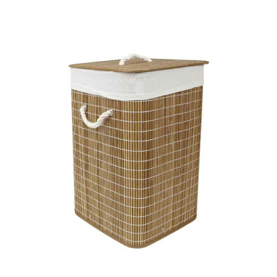 Cesto ropa sucia con tapa Transpirable Pongotodo plegable con funda interior Cesta para Ropa Sucia de Bambu Natural Cesta Mimbre de Almacenaje redondo o cuadrado 35 x 50 cm