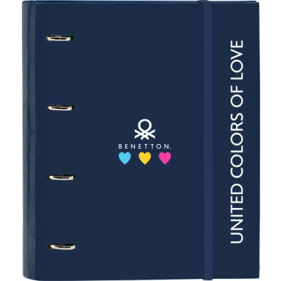 SAFTA CARPETA 4 ANILLAS 35MM CON RECAMBIO BENETTON "LOVE" - Carpeta Anillas Licencia Oficial - Diseño Exclusivo - Ideal para Uso Diario - Material Duradero - Compatible con Hojas A4