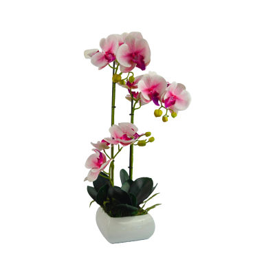Planta de orquídea artificial con maceta ondulada