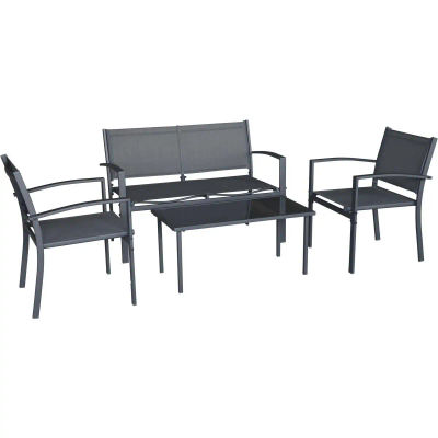 Habitat y Jardin - Conjunto de muebles de jardín de metal "Lino II" - 4 plazas - Negro
