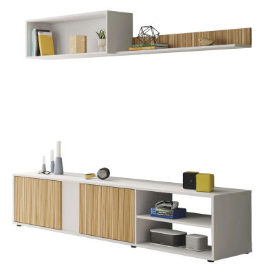 Miroytengo Mueble de Salón Modelo Ecco, en Color Blanco Artik y Roble Natural, Amplio Tamaño de 180 cm